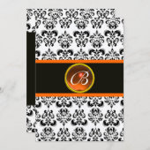 DAMASK ORANGE AGATE MONOGRAM, schwarz-weiß Einladung (Vorne/Hinten)