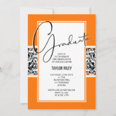 Damask Orange Black Graduation Party Einladung (Vorderseite)
