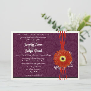 Damask Orange Lila Gerber Daisy Wedding Einladung