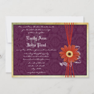 Damask Orange Lila Gerber Daisy Wedding Einladung