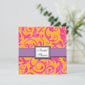 Damask Orange & Pink Bridal Dusche Einladungen (Stehend Vorderseite)