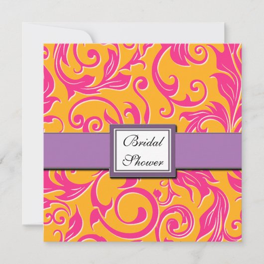 Damask Orange & Pink Bridal Dusche Einladungen (Vorderseite)