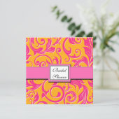 Damask Orange & Pink Bridal Dusche Einladungen (Stehend Vorderseite)