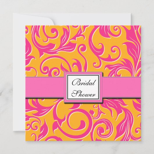 Damask Orange & Pink Bridal Dusche Einladungen (Vorderseite)