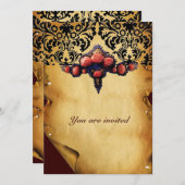 DAMASK PARCHMENT UND PINK KORALE ROSE EINLADUNG (Vorne/Hinten)