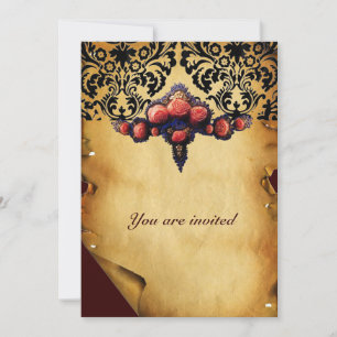 DAMASK PARCHMENT UND PINK KORALE ROSE EINLADUNG