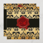 DAMASK PARCHMENT WAX SIEGEL MONOGRAM, schwarz und Einladung (Vorne/Hinten)