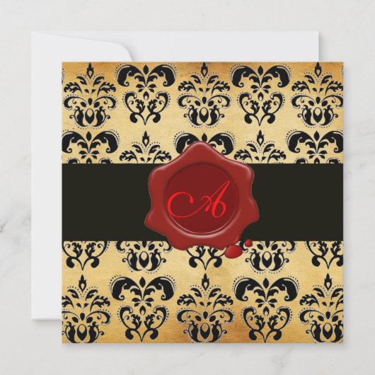 DAMASK PARCHMENT WAX SIEGEL MONOGRAM, schwarz und Einladung (Vorderseite)