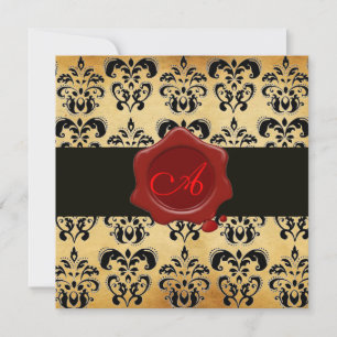 DAMASK PARCHMENT WAX SIEGEL MONOGRAM, schwarz und  Einladung