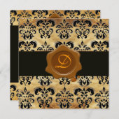 DAMASK PARCHMENT WAX SIEGEL MONOGRAM, schwarz und Einladung (Vorne/Hinten)