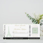 Damask Paris Boarding Pass Einladung Hochzeit (Stehend Vorderseite)