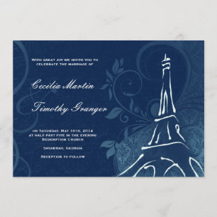 Damask Parisienne - Dark Sapphire Blue Wedding Einladung