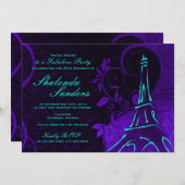 Damask Parisienne: Elektrischer Aquamariner und Li Einladung (Vorne/Hinten)