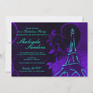 Damask Parisienne: Elektrischer Aquamariner und Li Einladung
