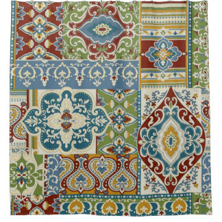 Damask Patchwork: Farbiges türkisches Vintag. Duschvorhang