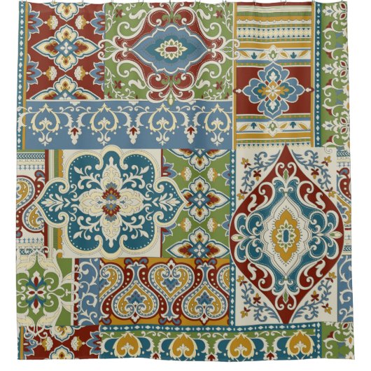Damask Patchwork: Farbiges türkisches Vintag. Duschvorhang (Vorderseite)