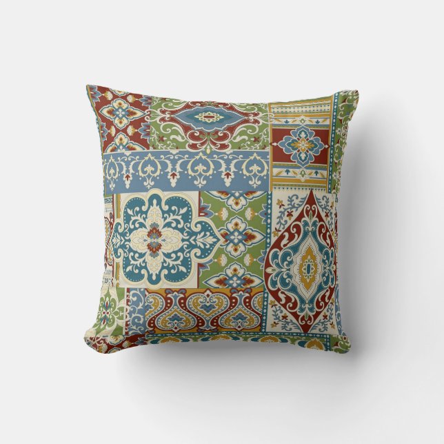Damask Patchwork: Farbiges türkisches Vintag. Kissen (Vorderseite)