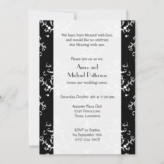 Damask Pattern, Black and White, Vow Renewal Einladung (Vorderseite)