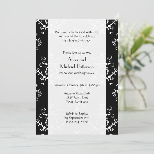 Damask Pattern, Black and White, Vow Renewal Einladung (Stehend Vorderseite)