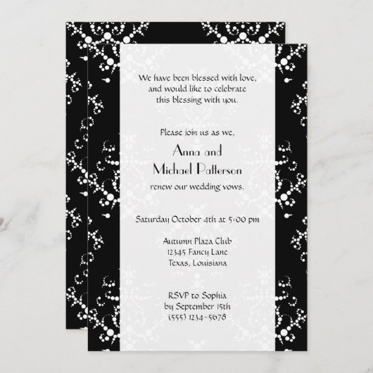 Damask Pattern, Black and White, Vow Renewal Einladung (Vorne/Hinten)