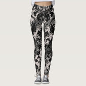 Damask Pattern | Black & Natural Beige Leggings (Vorderseite)
