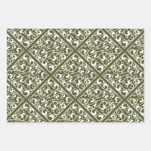 Damask Pattern Green Red White Christmas Geschenkpapier Set (Vorderseite 3)