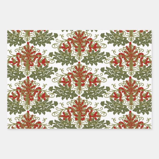 Damask Pattern Green Red White Christmas Geschenkpapier Set (Vorderseite 2)