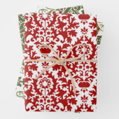 Damask Pattern Green Red White Christmas Geschenkpapier Set (Beispiel)
