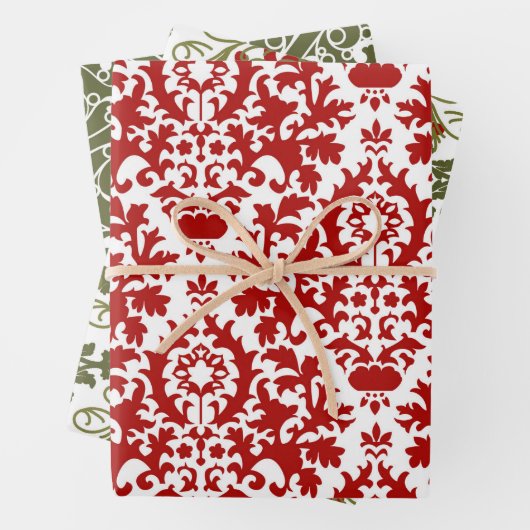 Damask Pattern Green Red White Christmas Geschenkpapier Set (Beispiel)