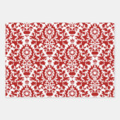 Damask Pattern Green Red White Christmas Geschenkpapier Set (Vorderseite)