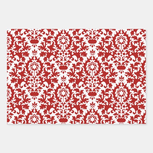 Damask Pattern Green Red White Christmas Geschenkpapier Set (Vorderseite)