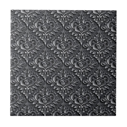 Damask Pattern Schwarzer Hintergrund-23961 Fliese (Vorderseite)