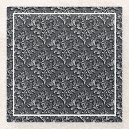 Damask Pattern Schwarzer Hintergrund-23961 Glasuntersetzer (Vorderseite)