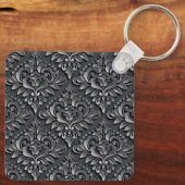 Damask Pattern Schwarzer Hintergrund-23961 Insulat Schlüsselanhänger (Rückseite)