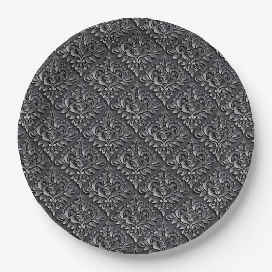 Damask Pattern Schwarzer Hintergrund-23961 Pappteller (Vorderseite)