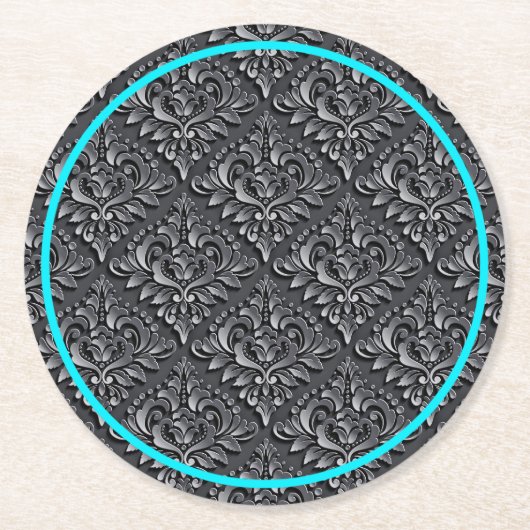 Damask Pattern Schwarzer Hintergrund-23961 Runder Pappuntersetzer (Vorderseite)