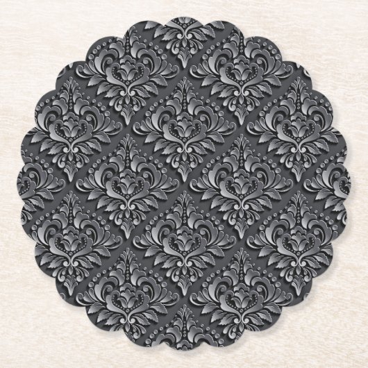 Damask Pattern Schwarzer Hintergrund-23961 Untersetzer (Vorderseite)