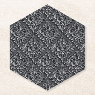 Damask Pattern Schwarzer Hintergrund-23961 Untersetzer