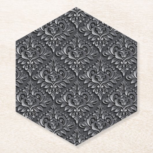 Damask Pattern Schwarzer Hintergrund-23961 Untersetzer (Vorderseite)