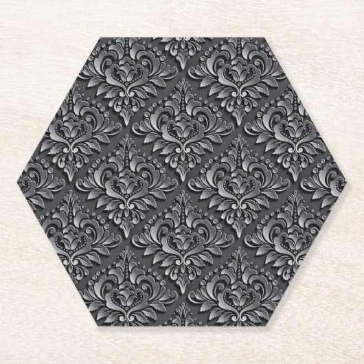 Damask Pattern Schwarzer Hintergrund-23961 Untersetzer (Vorderseite)