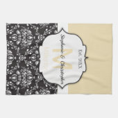 Damask Pattern Verziert Gerahmt Sandy Beige Monogr Geschirrtuch (Horizontal)
