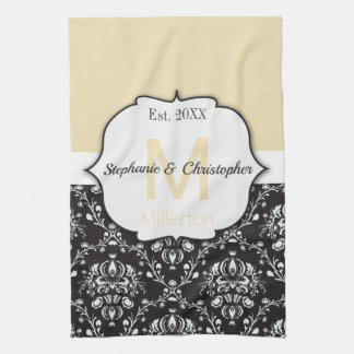 Damask Pattern Verziert Gerahmt Sandy Beige Monogr Geschirrtuch