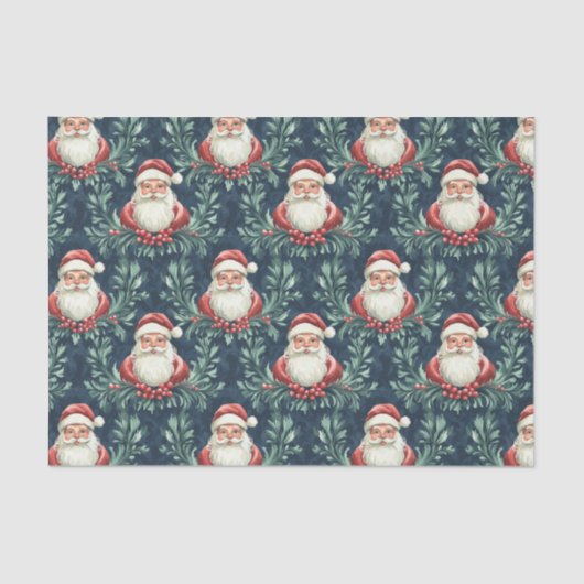 Damask Pattern with Santa Claus Faces Seidenpapier (Vorderseite)