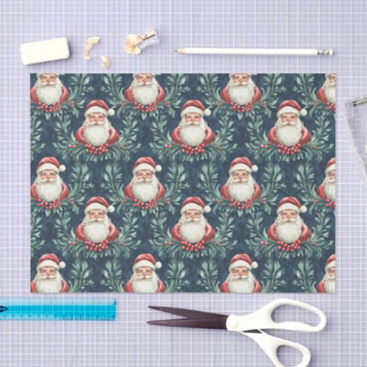 Damask Pattern with Santa Claus Faces Seidenpapier (Handwerk)