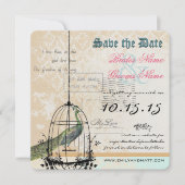 Damask Peacock Bird Cage Wedding Save the Date (Vorderseite)