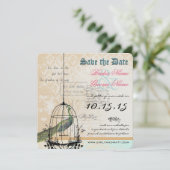 Damask Peacock Bird Cage Wedding Save the Date (Stehend Vorderseite)