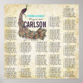 Damask Peacock Elegance Eggplant Gold SeatingChart Poster (Vorne)