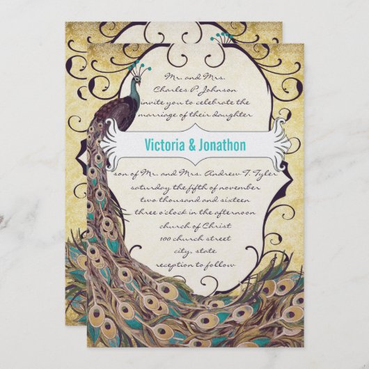 Damask Peacock Elegante Ein perfektes Wochenende i Einladung (Vorne/Hinten)