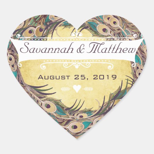 Damask Peacock Elegante Ein perfektes Wochenende i Herz-Aufkleber (Vorderseite)