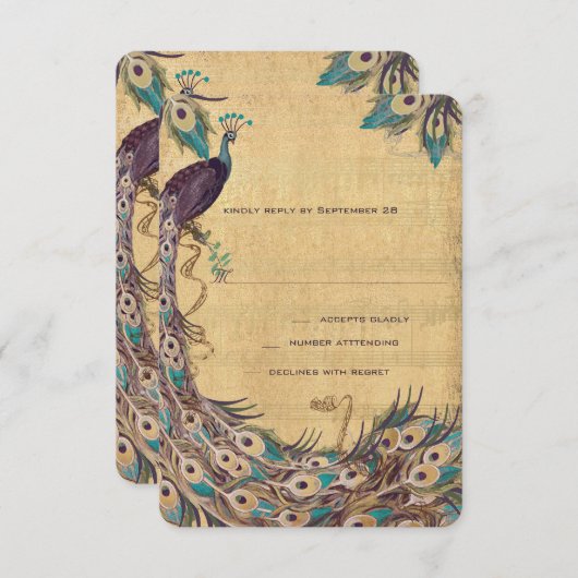 Damask Peacock Elegante Ein perfektes Wochenende i RSVP Karte (Vorne/Hinten)